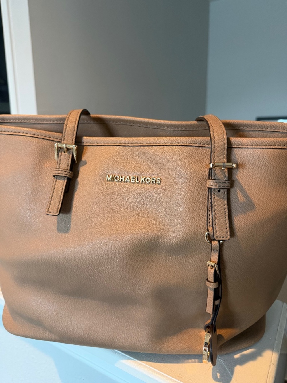 Michael Kors Jet Set Travel Large Saffiano Leather Tote Blush Taupe